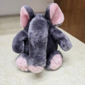 Vintage Kids of America Gray Pink Elephant Plush Stuffed Animal 8 Inch Toy